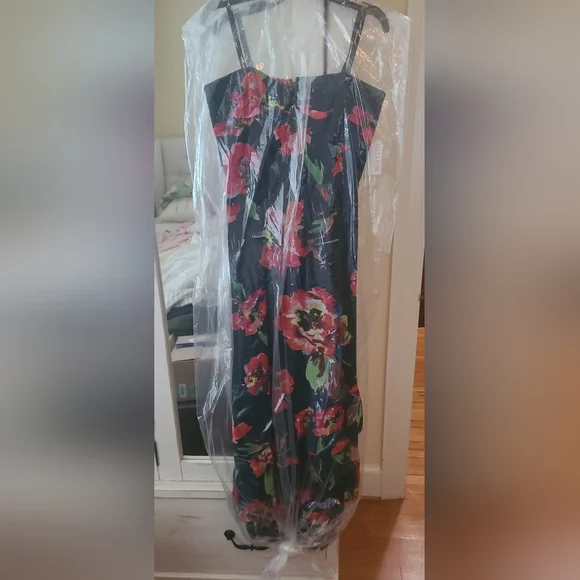 NWT - Shoshanna Midnight Navy And Red Floral Strapless High-Low Dress - Picture 3 of 9